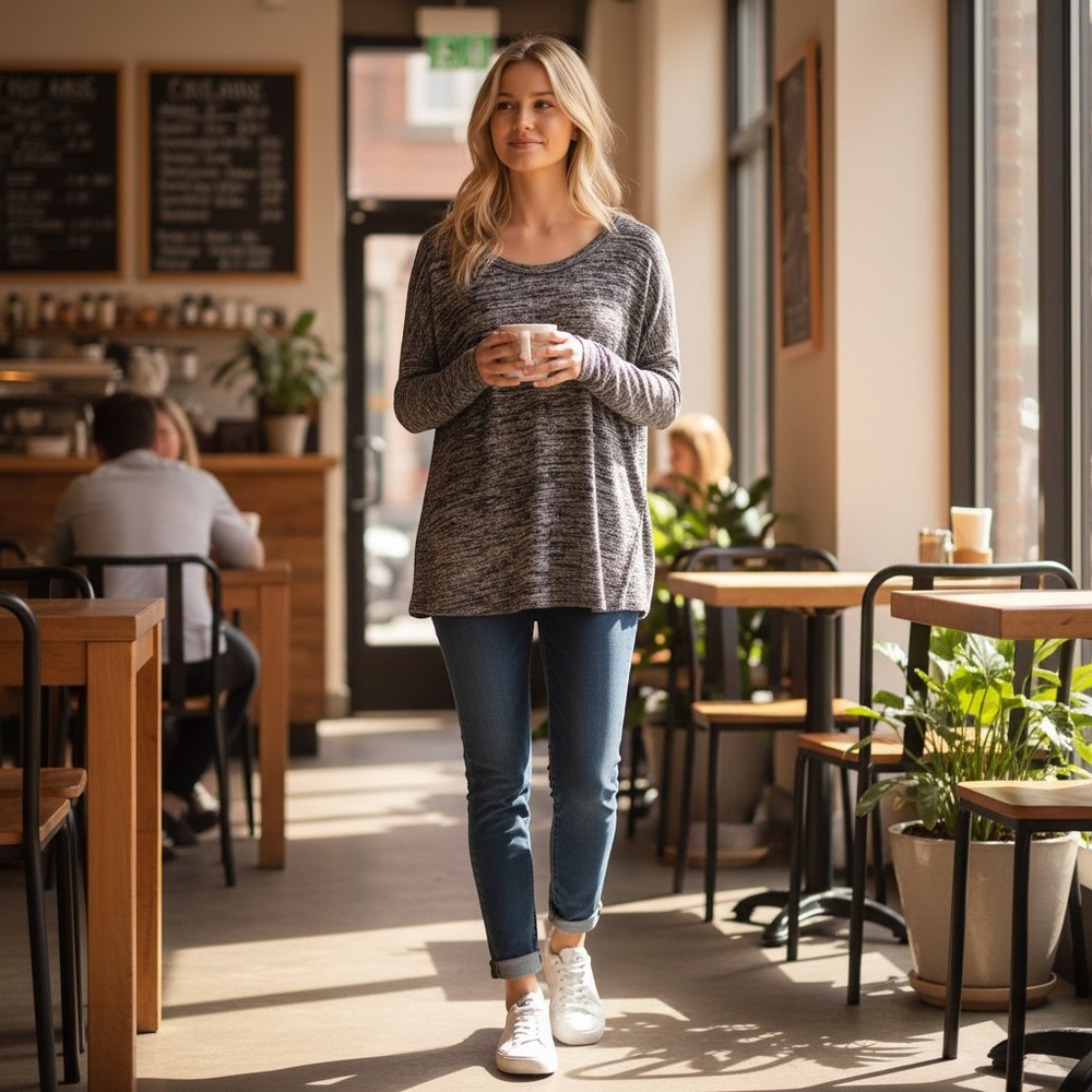 Old Navy Gray Space Dye Long Sleeve T-Shirt‎ Relaxed Fit